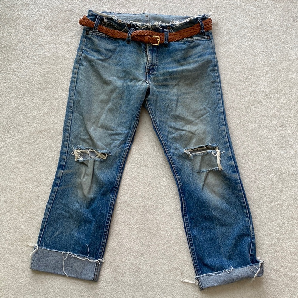 Like new Karen Zambos Vintage Couture Recycled Levi’s & Linea Pelle leather belt